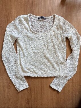 Abercrombie & Fitch White Floral Lace Women's Long Sleeve Knit - S